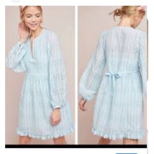 Anthropologie Light Blue Long Sleeve Lace Dress